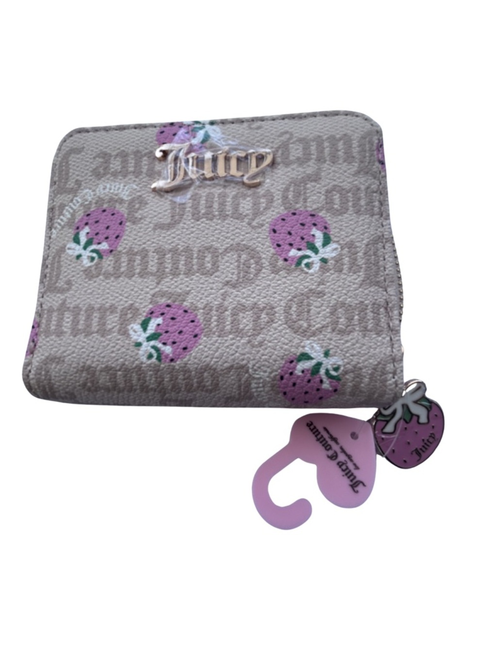 Juicy Couture Beige Wallet with Pink Strawberry Print
